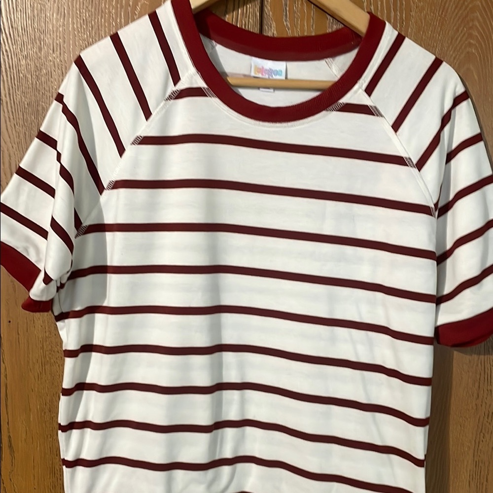 LuLaRoe Burgundy and White Striped Top